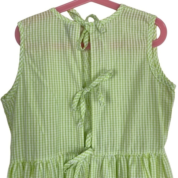 Vintage Hearts & Flowers Smocked Green/white Gingham Sundress Ties at Back Sz 12 - Picture 5 of 15